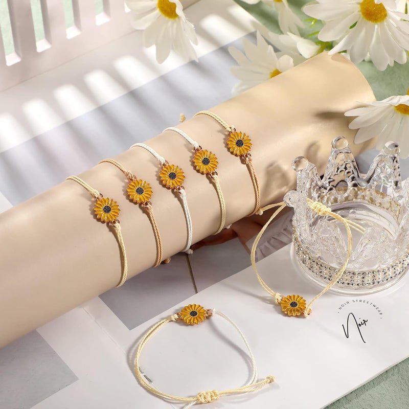 Sureio 20 Pcs Sunflower Bracelets Funny Gifts Adjustable Handmade Friendship Bracelet Bulk Boho Braided Rope String Bracelets for Women Couples Friend - Image 3